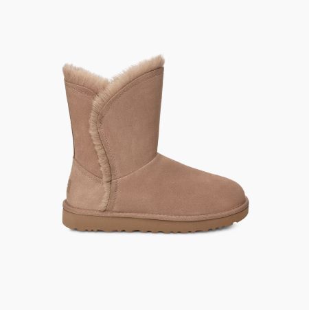 UGG Classic Short Fluff High-Low Khaki Boots for Women (SFCT10384)